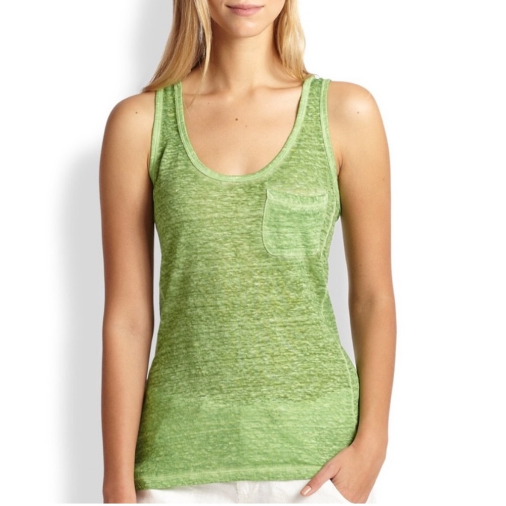 Joie Natalia Linen Slub Burnout Tank in Green Heather Size Small